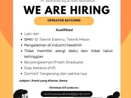 Dibutuhkan Operator Batching di PT Newhope Aqua Feed Indonesia