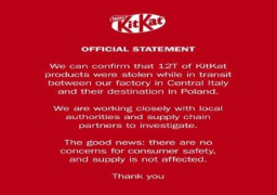 12 Ton Coklat KitKat Hilang Dicuri