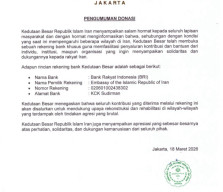 Kedutaan Besar Republik Islam Iran di Indonesia Buka Rekening Donasi