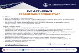 Lowongan Procurement Senior Staff di PT Cheetham Garam Indonesia