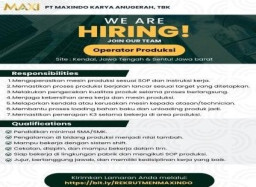 Lowongan di PT Maxindo Karya Anugerah sebagai Operator Produksi
