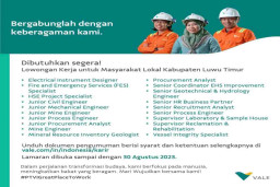 PT Vale Indonesia Membuka Lowongan Kerja untuk Masyarakat Luwu Timur