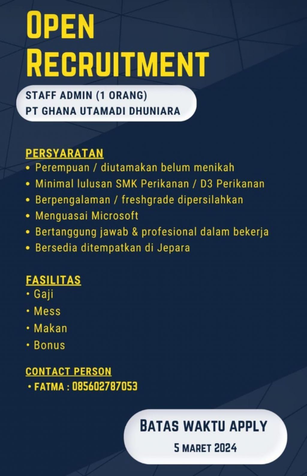 Lowongan kerja di PT Ghana Utamadi