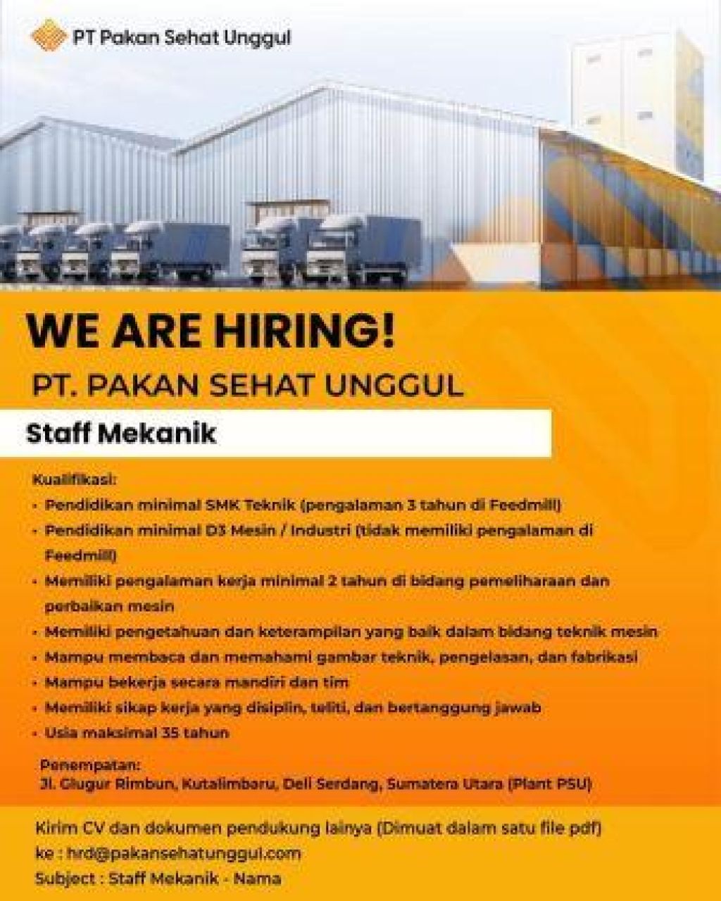 Lowongan kerja di Staff Mekanik