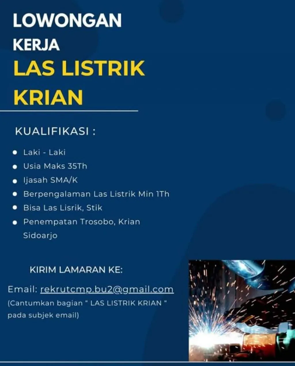 Lowongan Kerja Las Listrik Krian