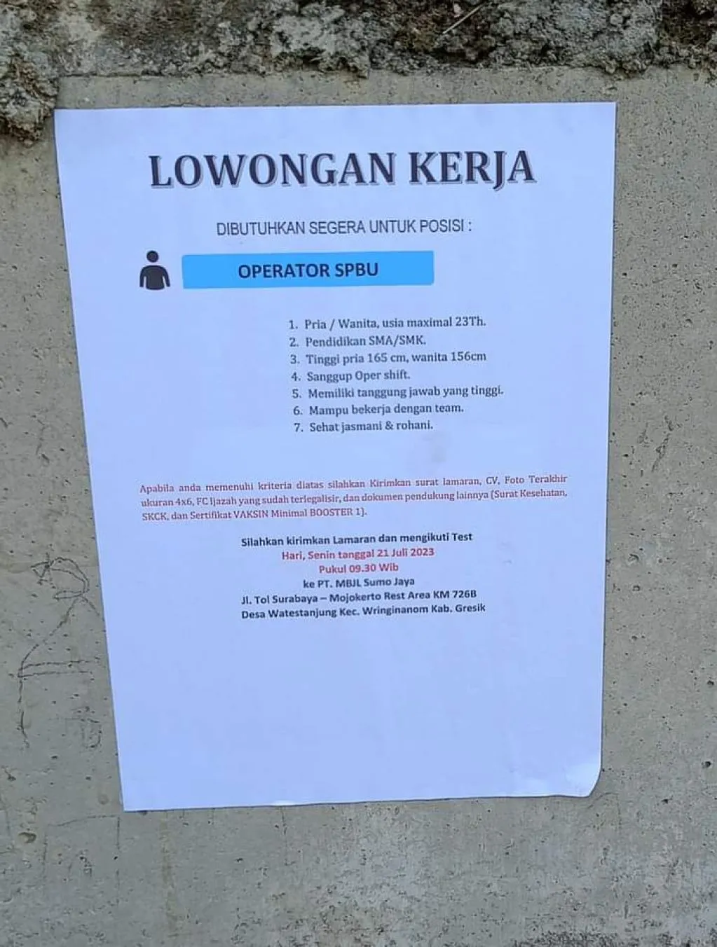 Lowongan Kerja Operator SPBU di Desa Watestanjung