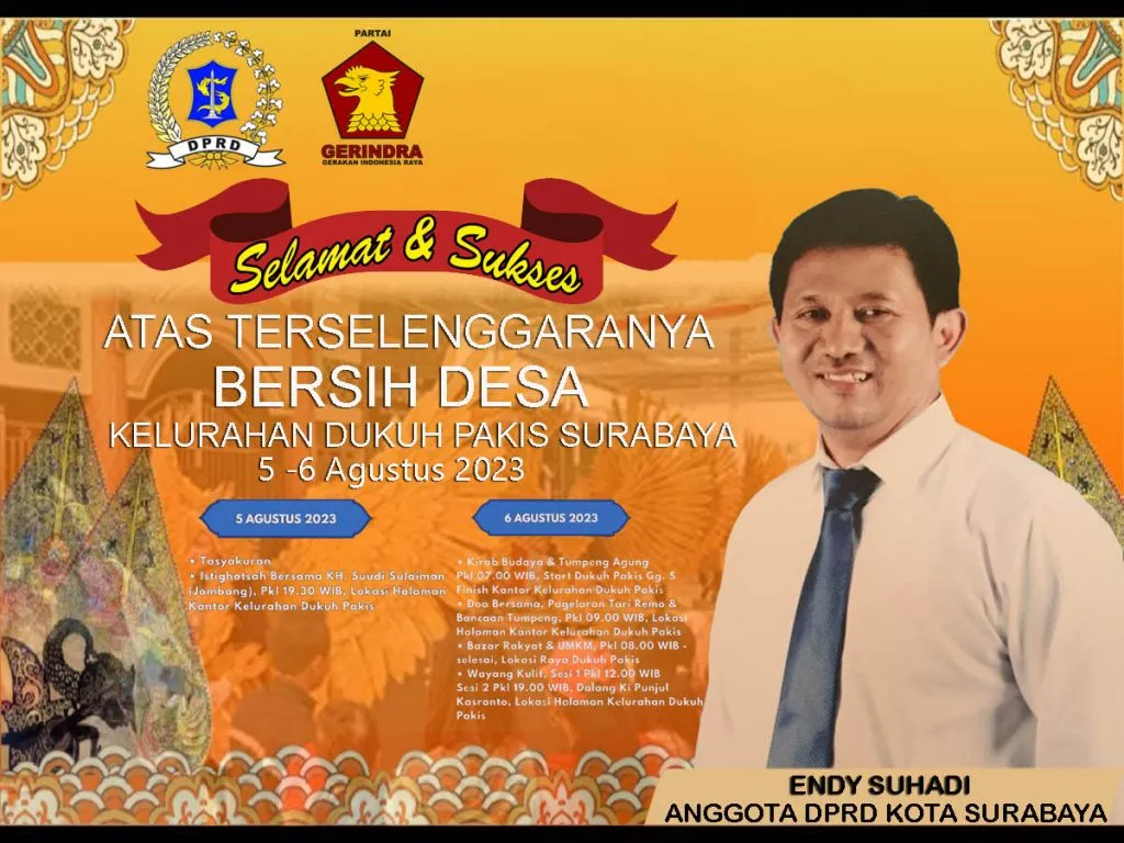 Endi Suhadi Ucapkan Selamat Atas Terselenggaranya Bersih Desa Kelurahan Dukuh Pakis