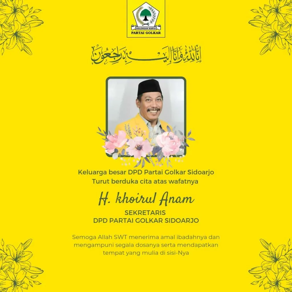 Khoirul Anam, Sekretaris DPD Partai Golkar Sidoarjo Meninggal Dunia