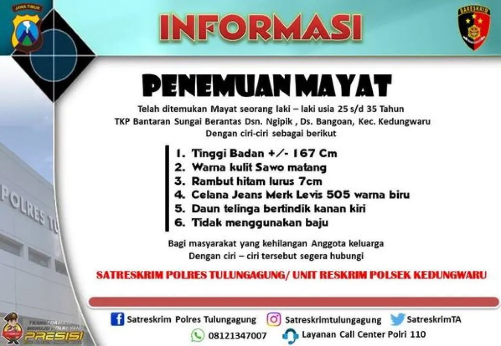 Mayat Mr X Ditemukan di Bantaran Sungai Brantas