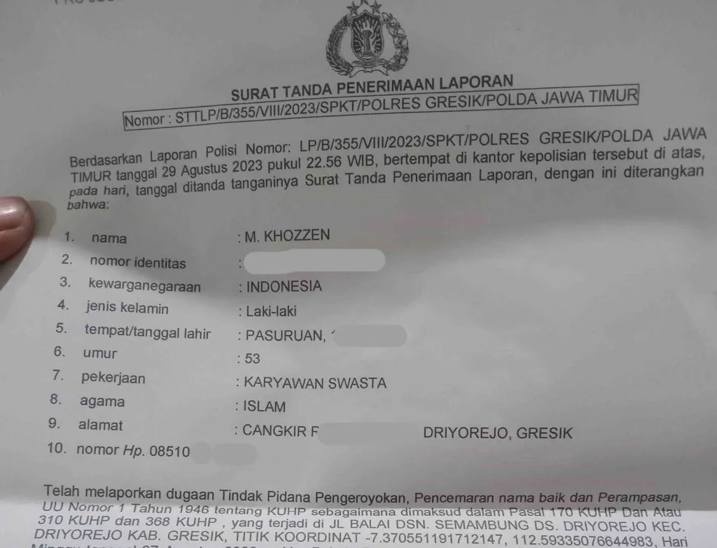 Dugaan Tindak Pidana Pengeroyokan di Desa Driyorejo Ditangani Polres Gresik
