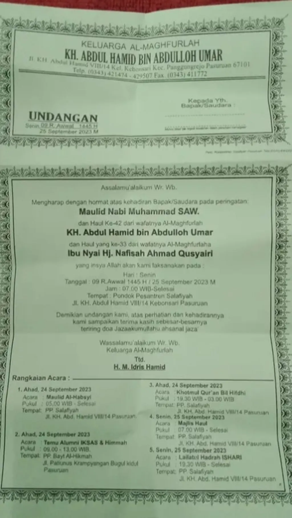 Rangkaian Acara Haul KH Abdul Hamid bin Abdulloh Umar di Pasuruan