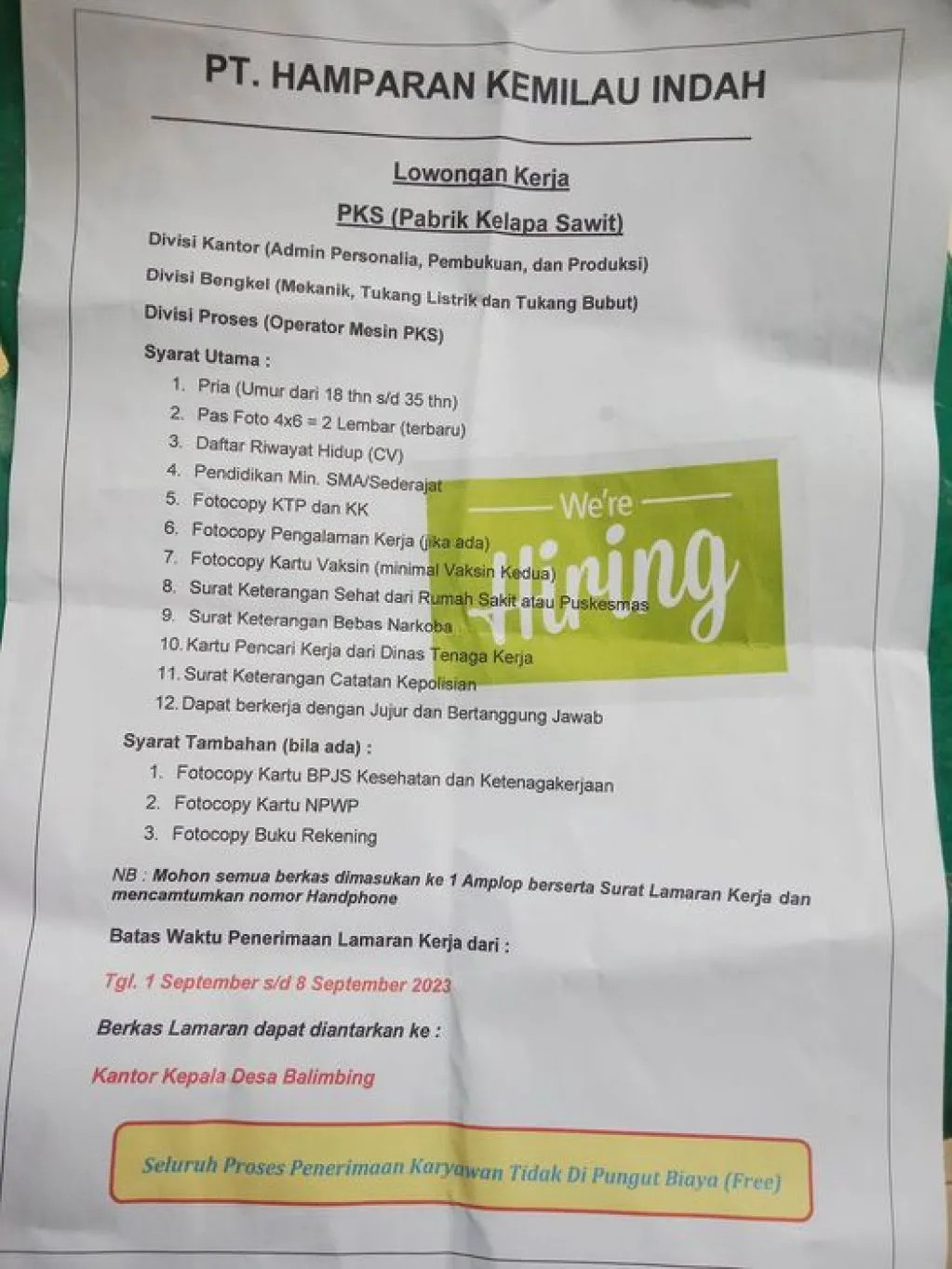 Lowongan Kerja di PT Hamparan Kemilau Indah untuk Admin Kantor