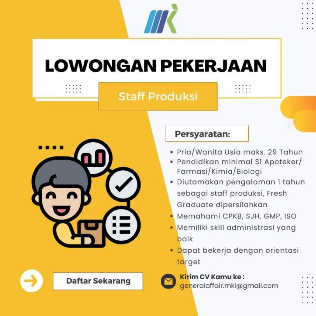 PT Mulia Kairos Industri Butuh Tenaga Kerja Sebagai Staf Produksi
