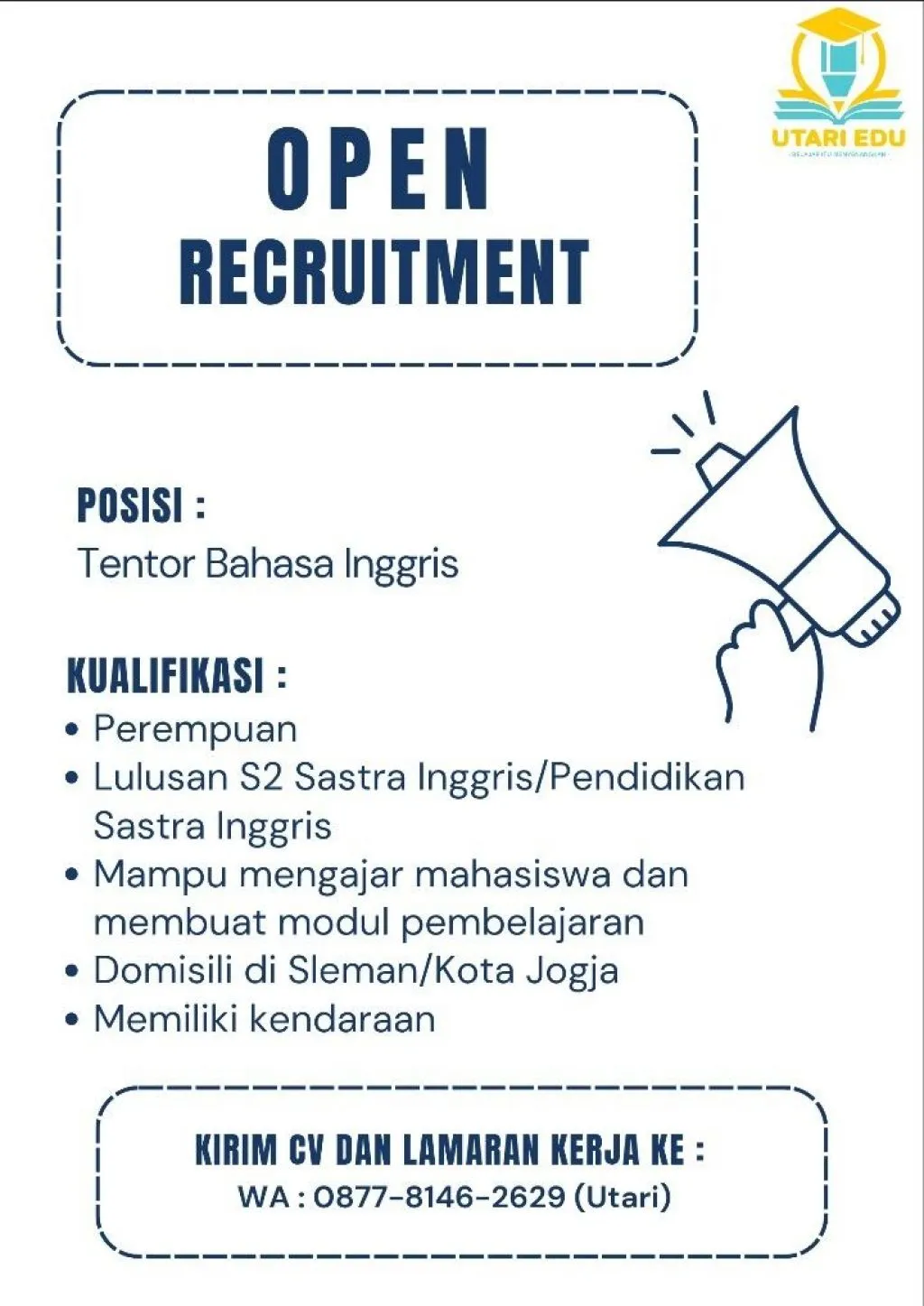 Utari Edu Buka Lowongan Kerja Jadi Tentor Bahasa Inggris