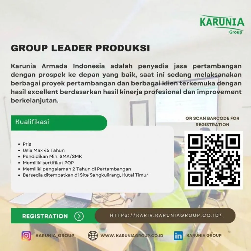 Karunia Group Butuh Tenaga Kerja sebagai Group Leader Produksi