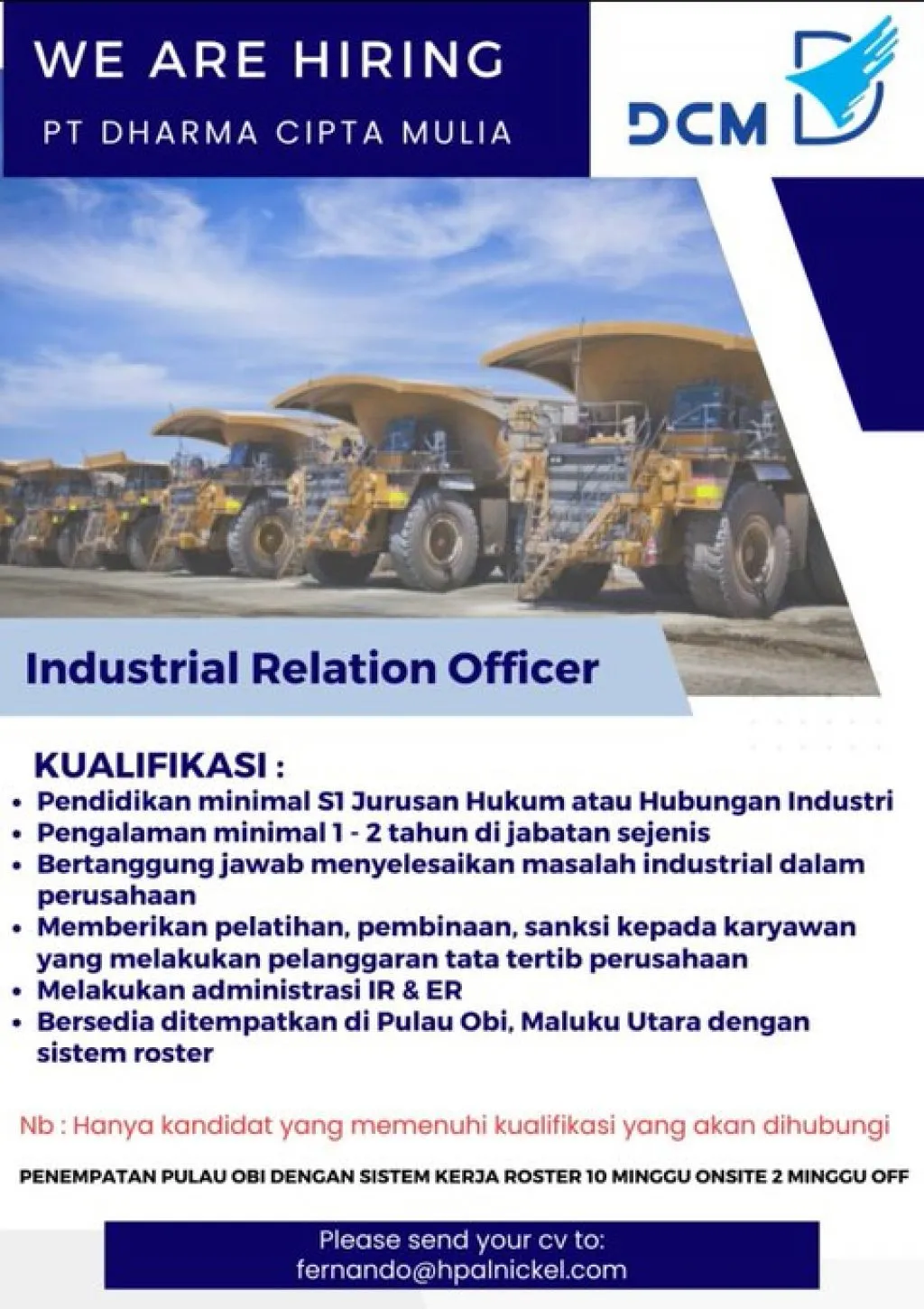 Kesempatan Kerja di PT Dharma Cipta Mulia