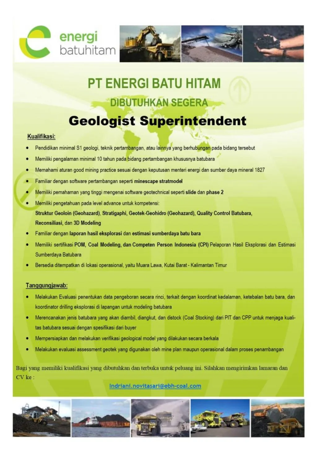 Lowongan Kerja di PT Energi Batu Hitam
