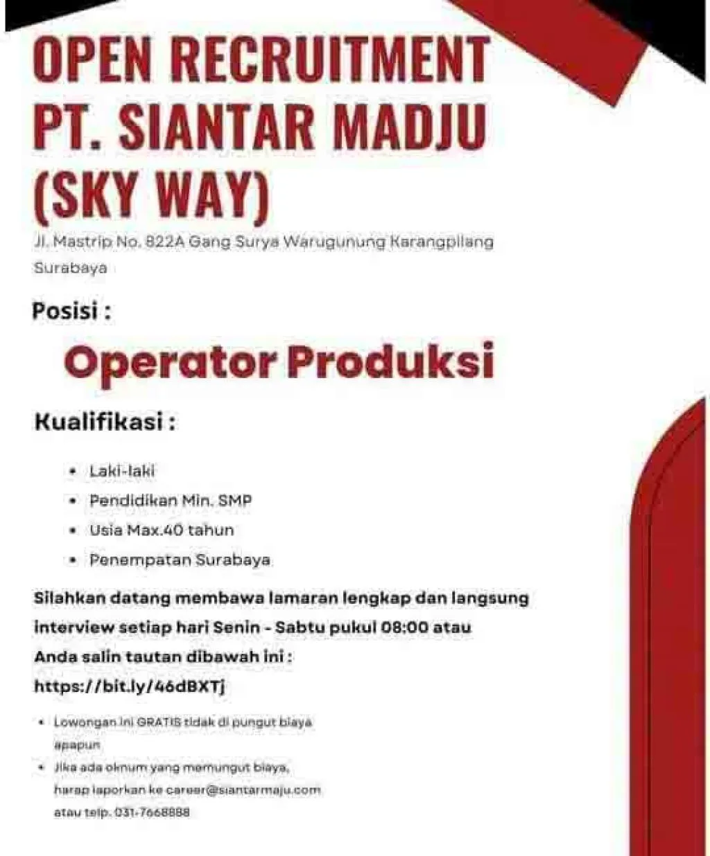 Open Recruitment PT Siantar Madju