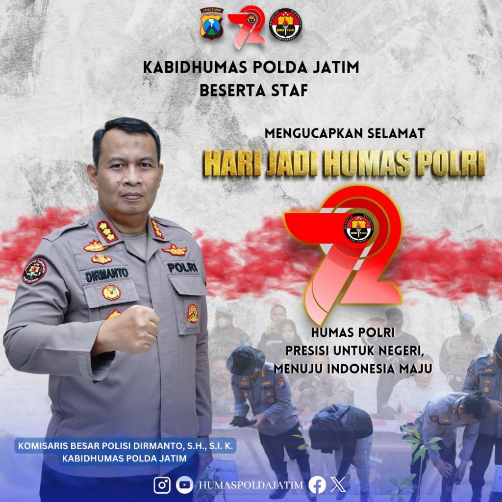 Kombes Pol Dirmanto, S.H., S.I.K, beserta Staf mengucapkan Selamat Hari Jadi Humas Polri