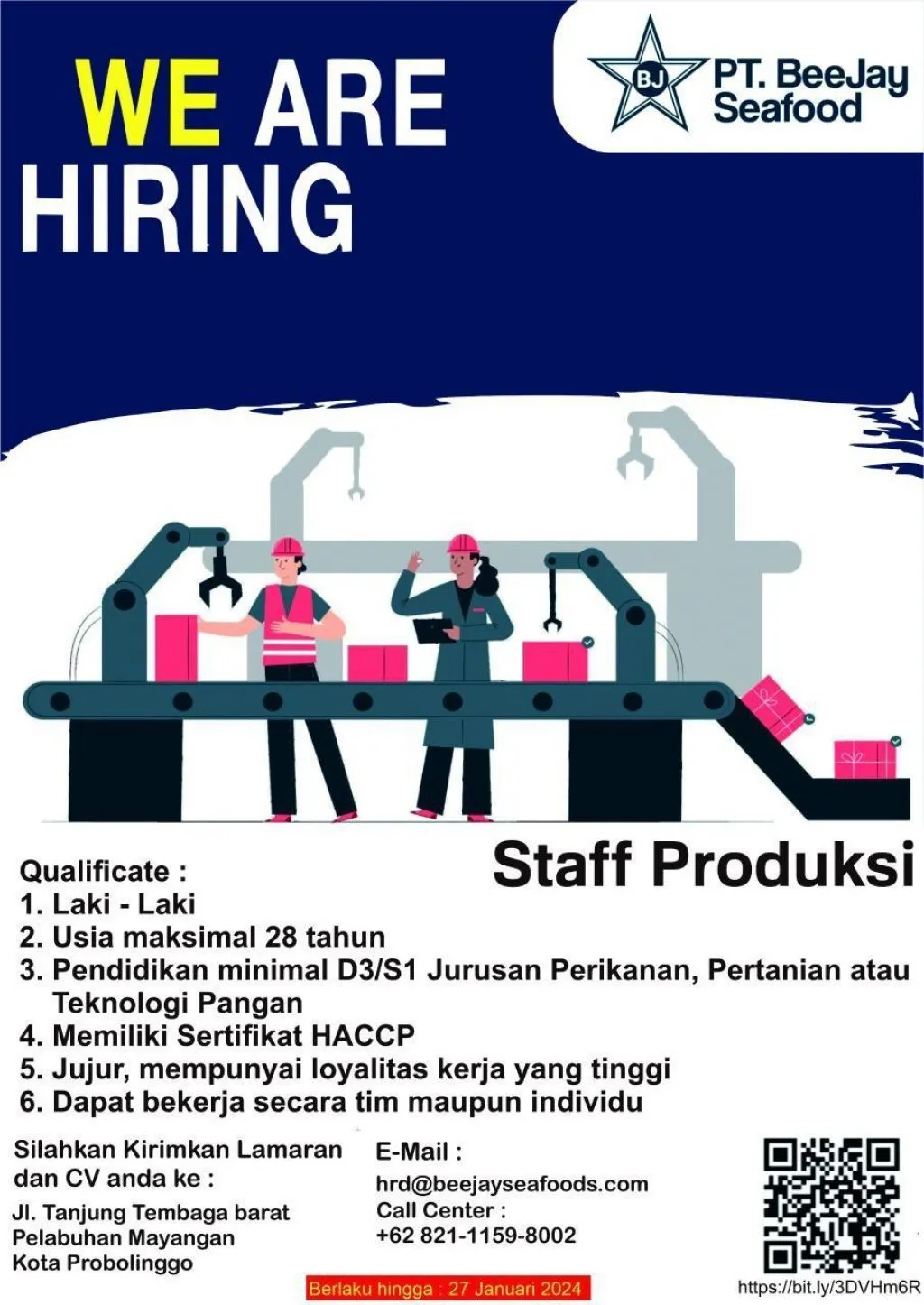 PT Beejay Seafod Butuh Staff Produksi