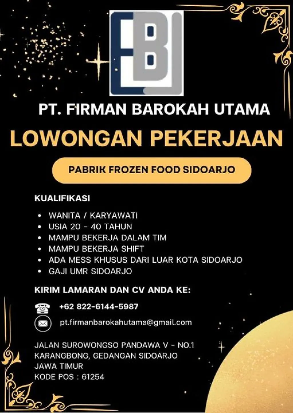 Lowongan Kerja Pabrik Frozen Food di PT Firman Barokah Utama