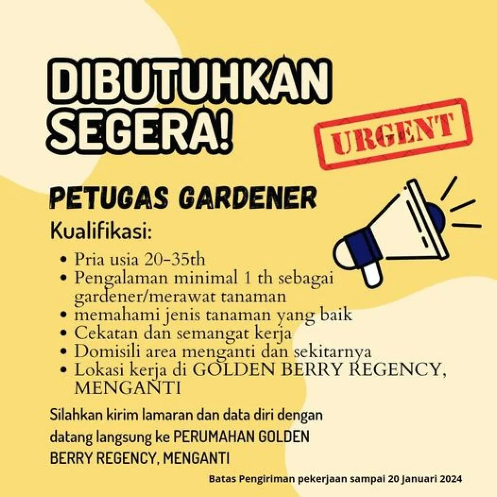 Manajemen Perumahan Golden Berry Regency Butuh Tenaga Kerja Gardener