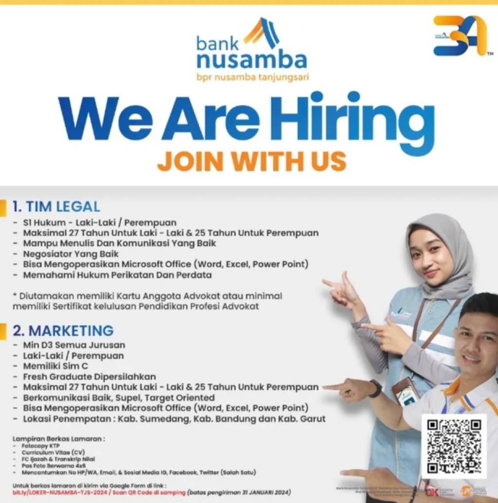 Bank Nusamba Buka Lowongan Tim Legal dan Marketing