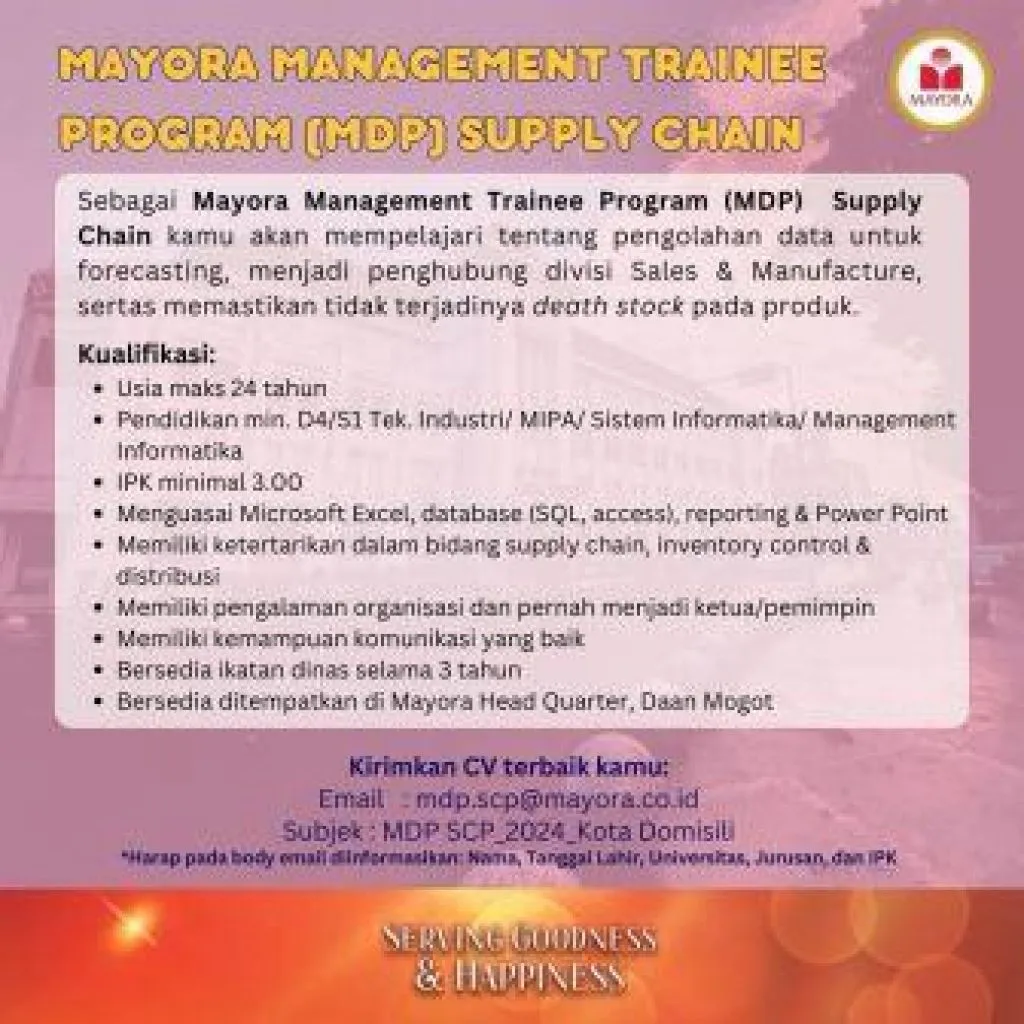 Mayora Management Trainee Program Supply Chain