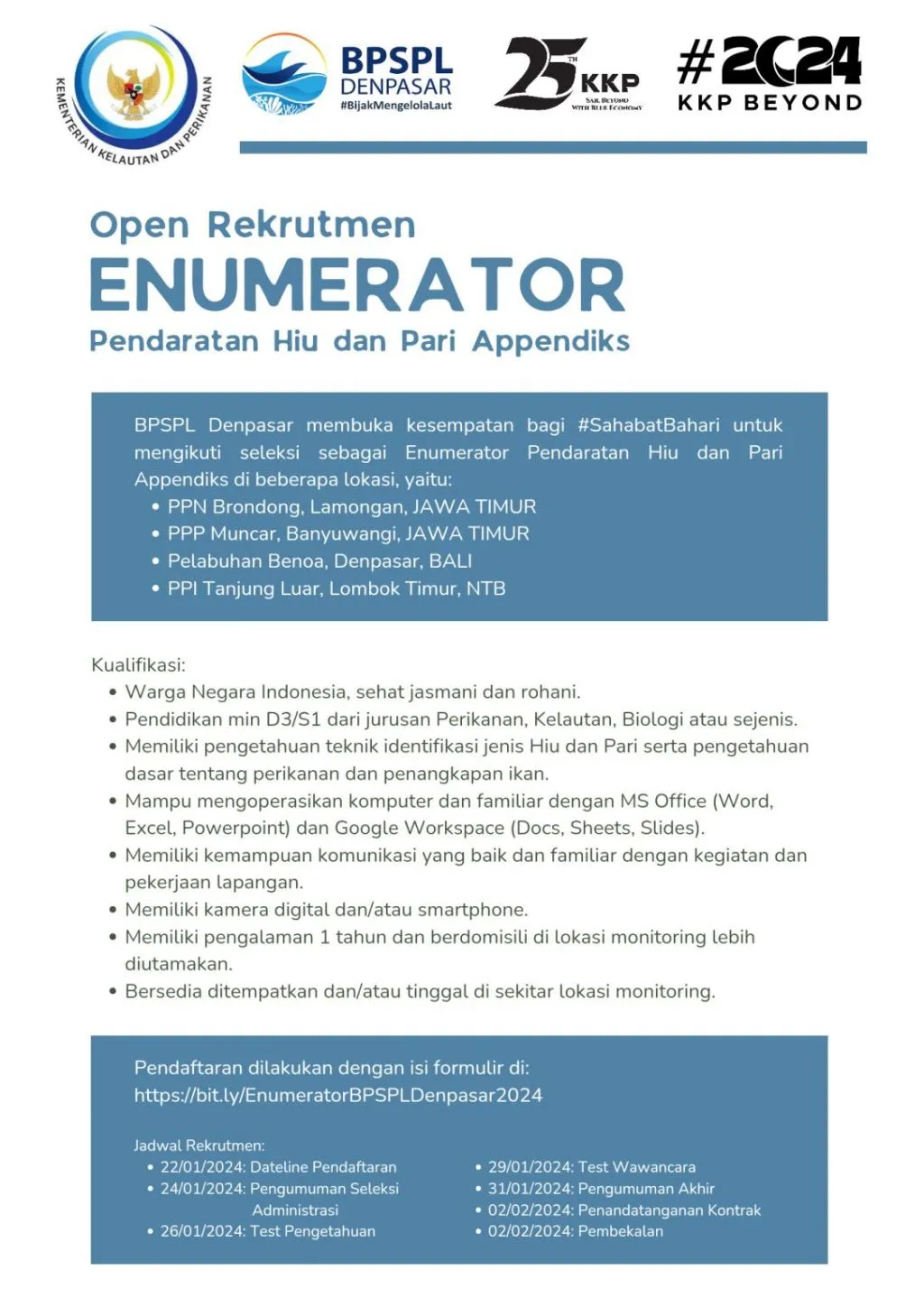 Open Recruitmen Sebagai Enumerator Pendataan Hiu dan Pari Appendiks