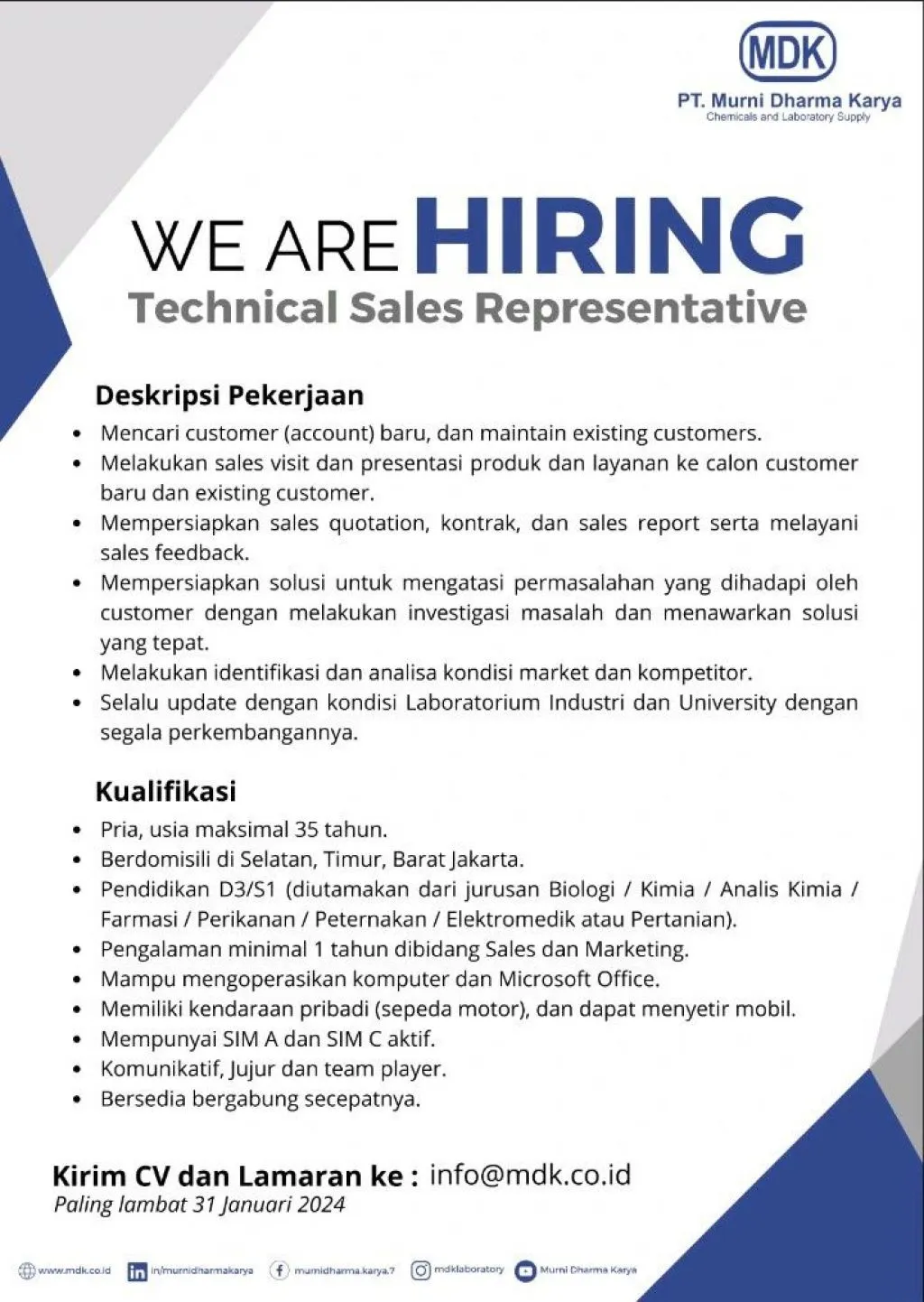 PT Murni Dharma Karya Buka Lowongan Kerja