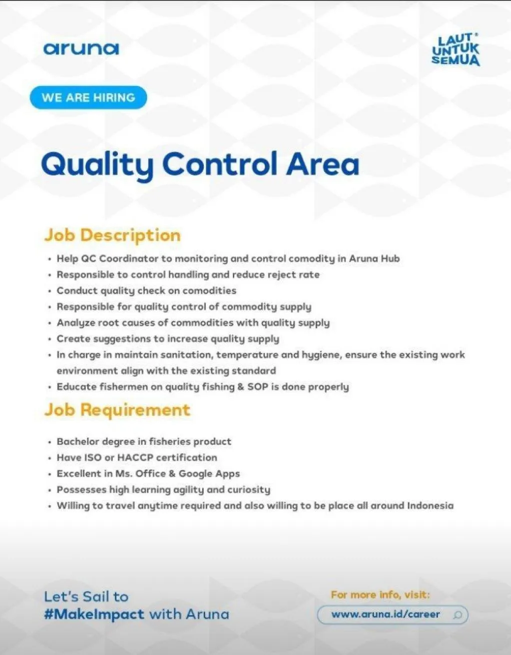 Aruna Buka Lowongan Sebagai Quality Control Area