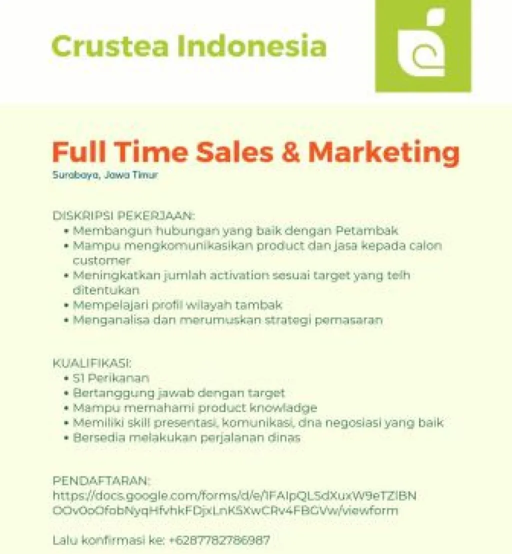Crustea Indonesia Buka Lowongan Kerja Sebagai Marketing