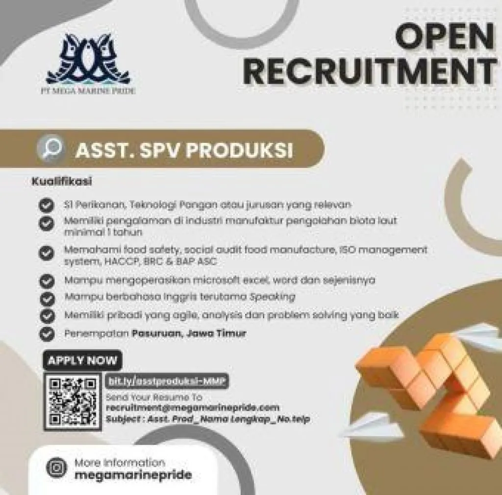 PT Mega Marine Pride Buka Lowongan Asisten Supervisor Produksi