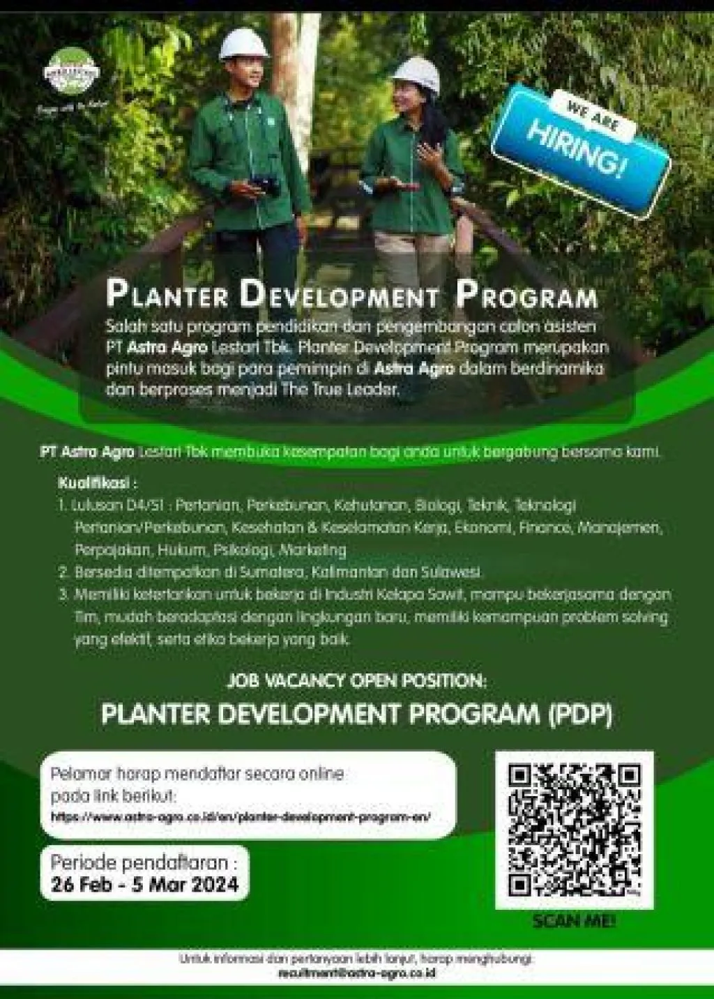 Kesempatan Bergabung Bersama PT Astra Agro Lestari Jadi Planter Development Program