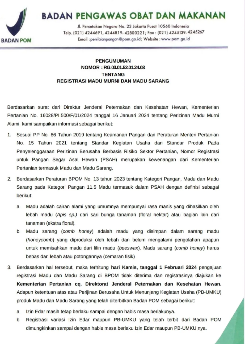 Aturan Baru dari BPOM, Izin Produk Madu Tidak Bisa Gunakan PIRT