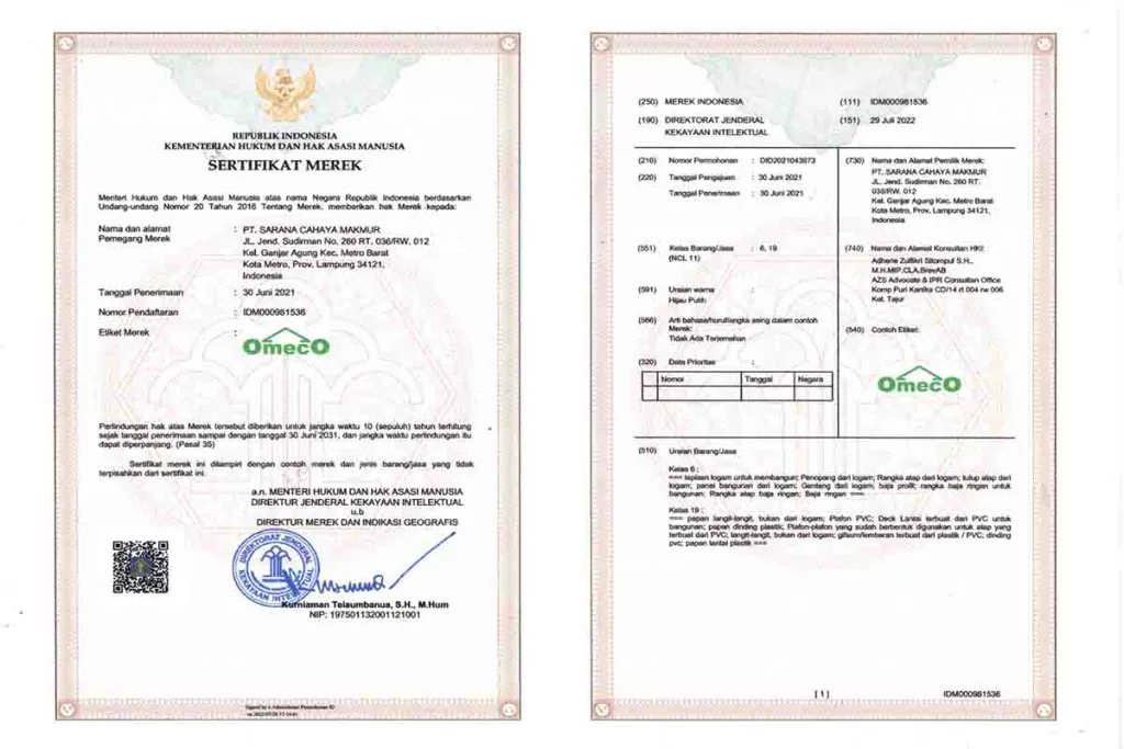 Sertifikat merk OMECO