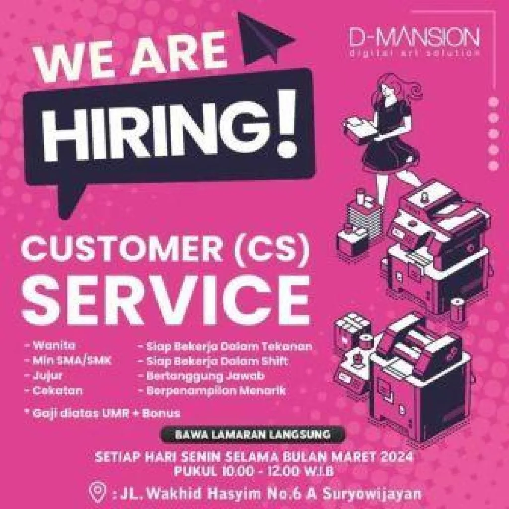 D Mansion Buka Lowongan sebagai Customer Service