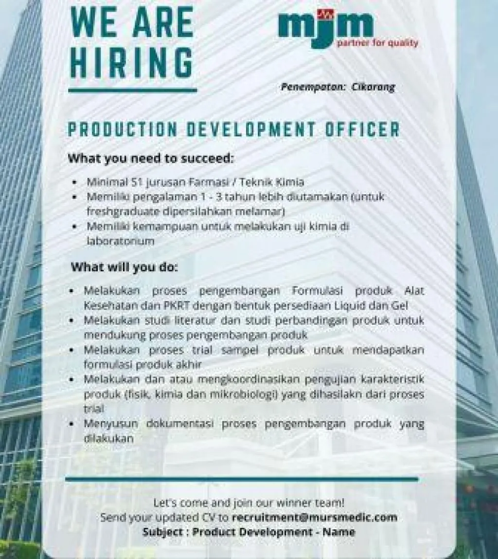 PT Mursmedic Jaya Mandiri Sedang Cari Tenaga Kerja Product Development Officer