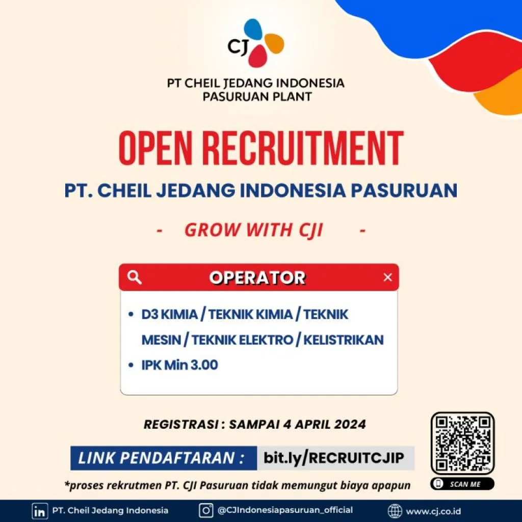 PT Cheil Jedang Indonesia Butuh Operator
