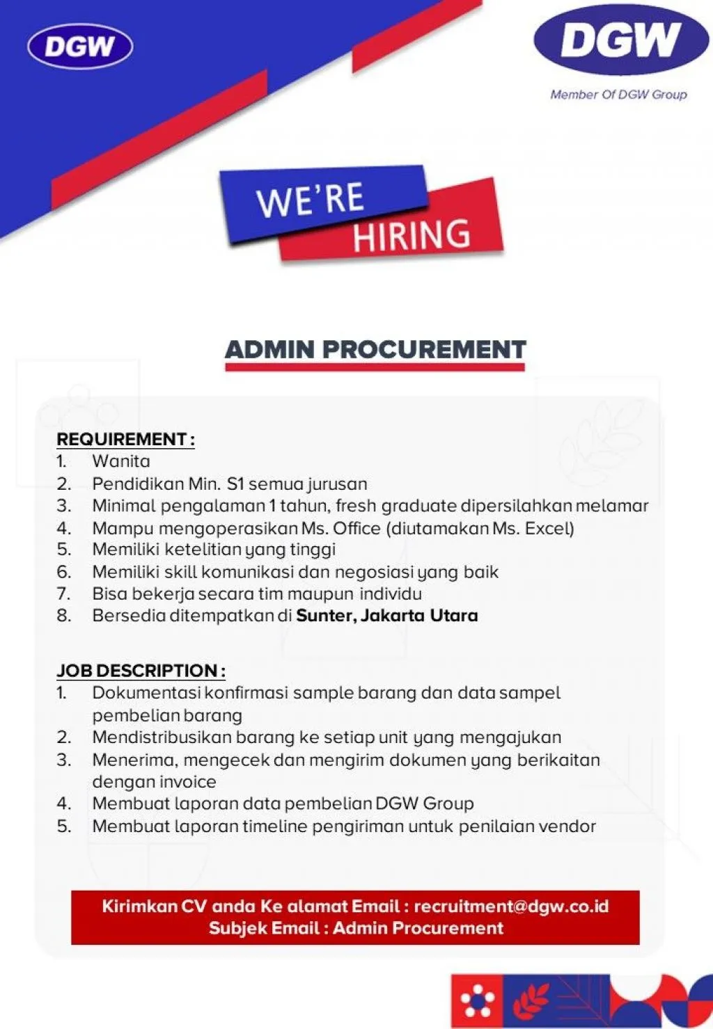 DGW Group Membutuhkan Admin Procurement