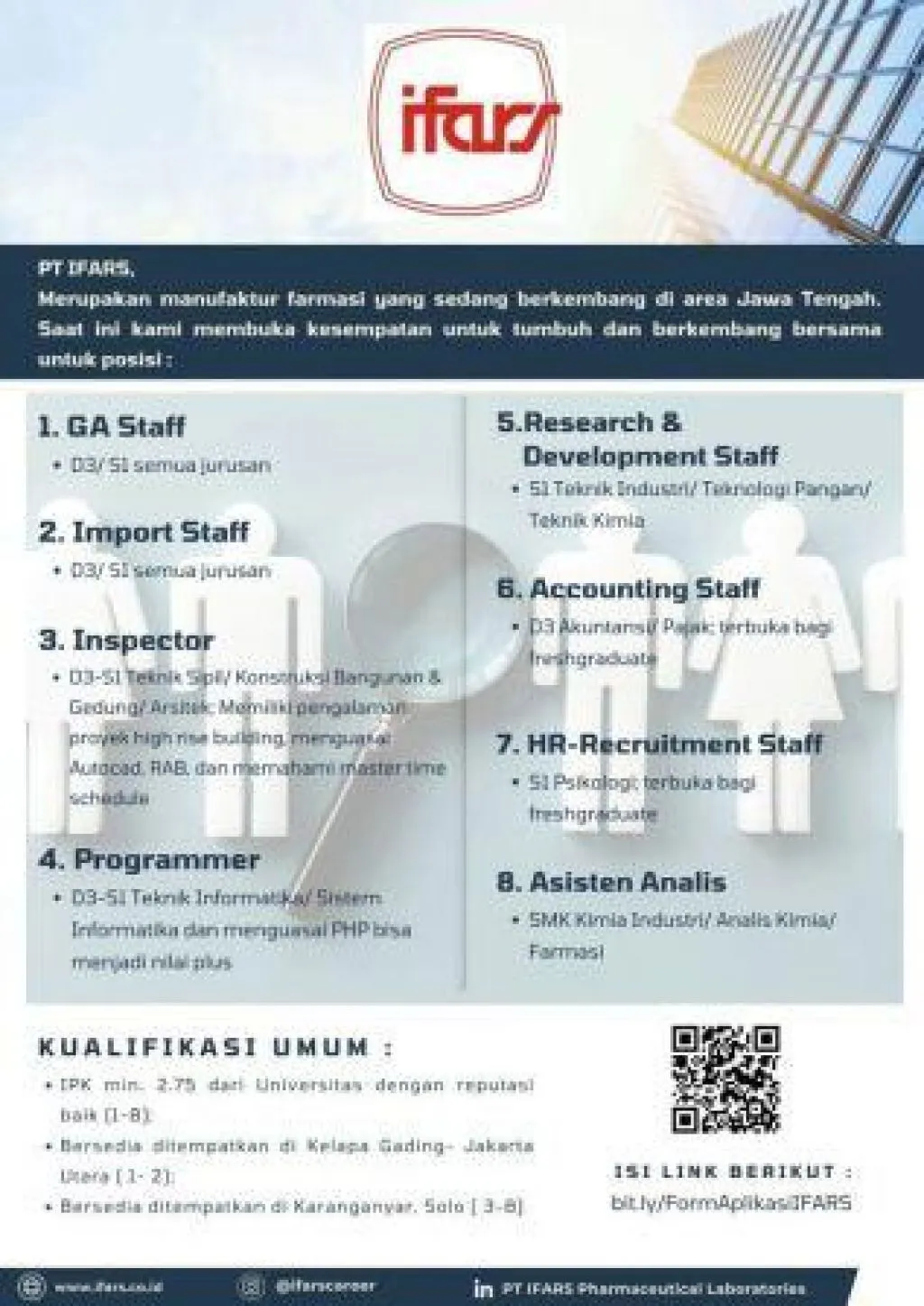 Beragam Lowongan Kerja di PT Ifars Pharmaceutical Laboratories