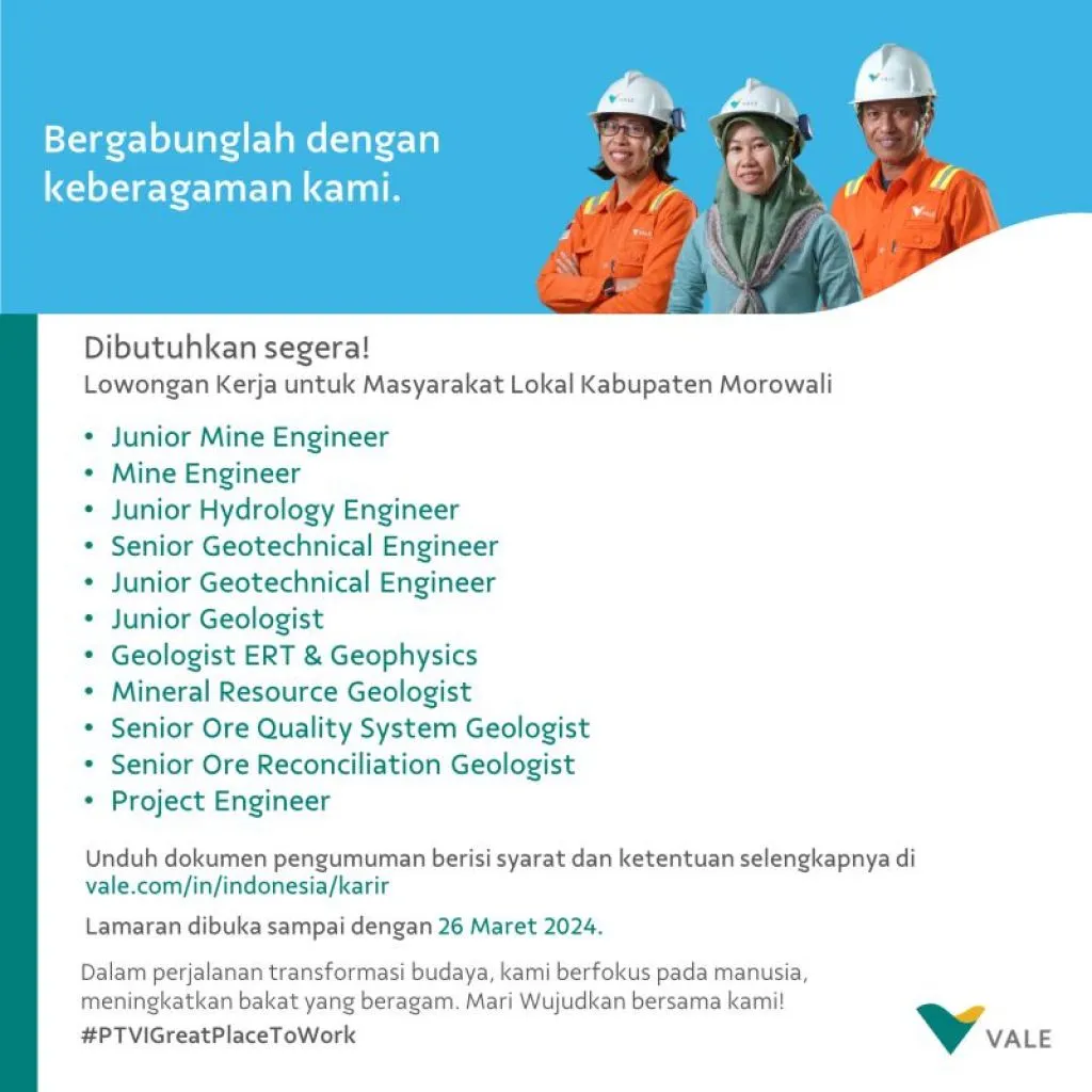 PT Vale Indonesia Mengajak Anda Bergabung di Berbagai Posisi