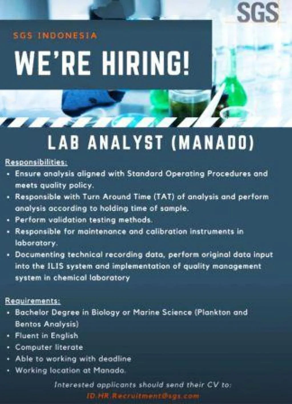 SGS Indonesia Buka Lowongan Kerja Lab Analyst