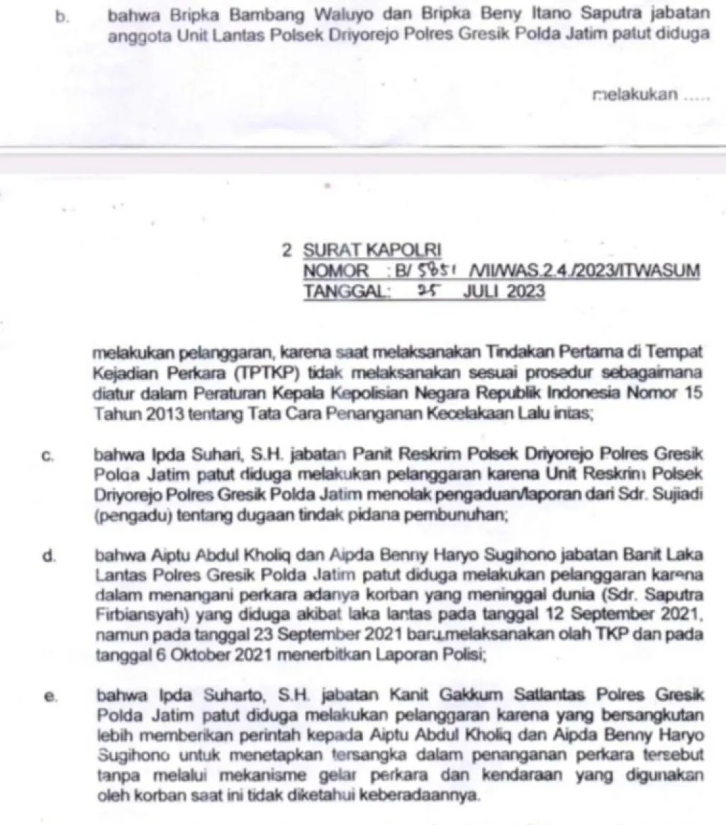 Oknum Anggota Jajaran Polres Gresik Melanggar Kode Etik