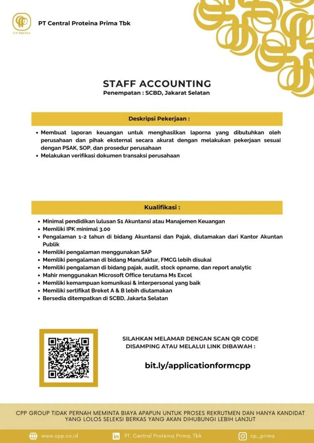 PT Central Proteina Prima Buka Lowongan Staff Accounting