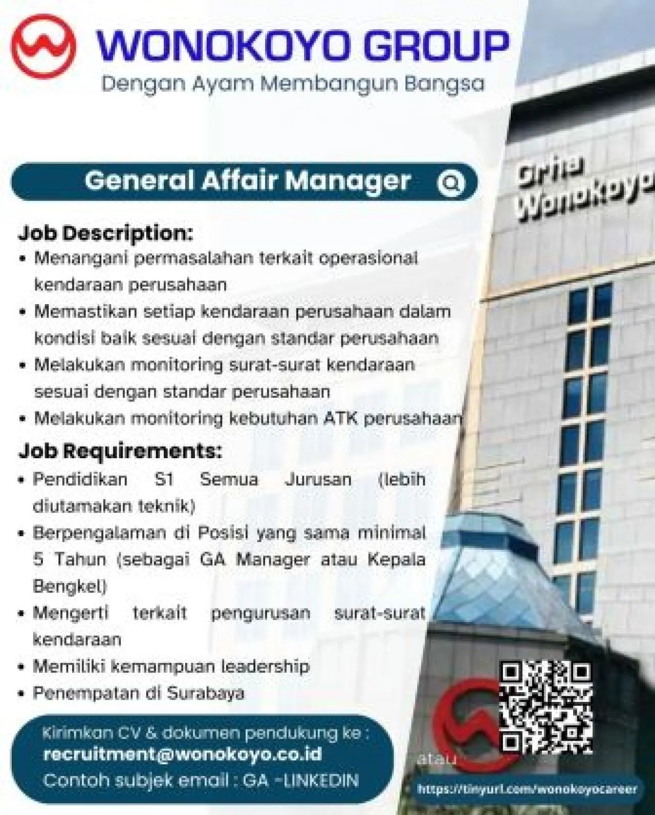 Wonokoyo Group Buka Lowongan sebagai General Affair Manager