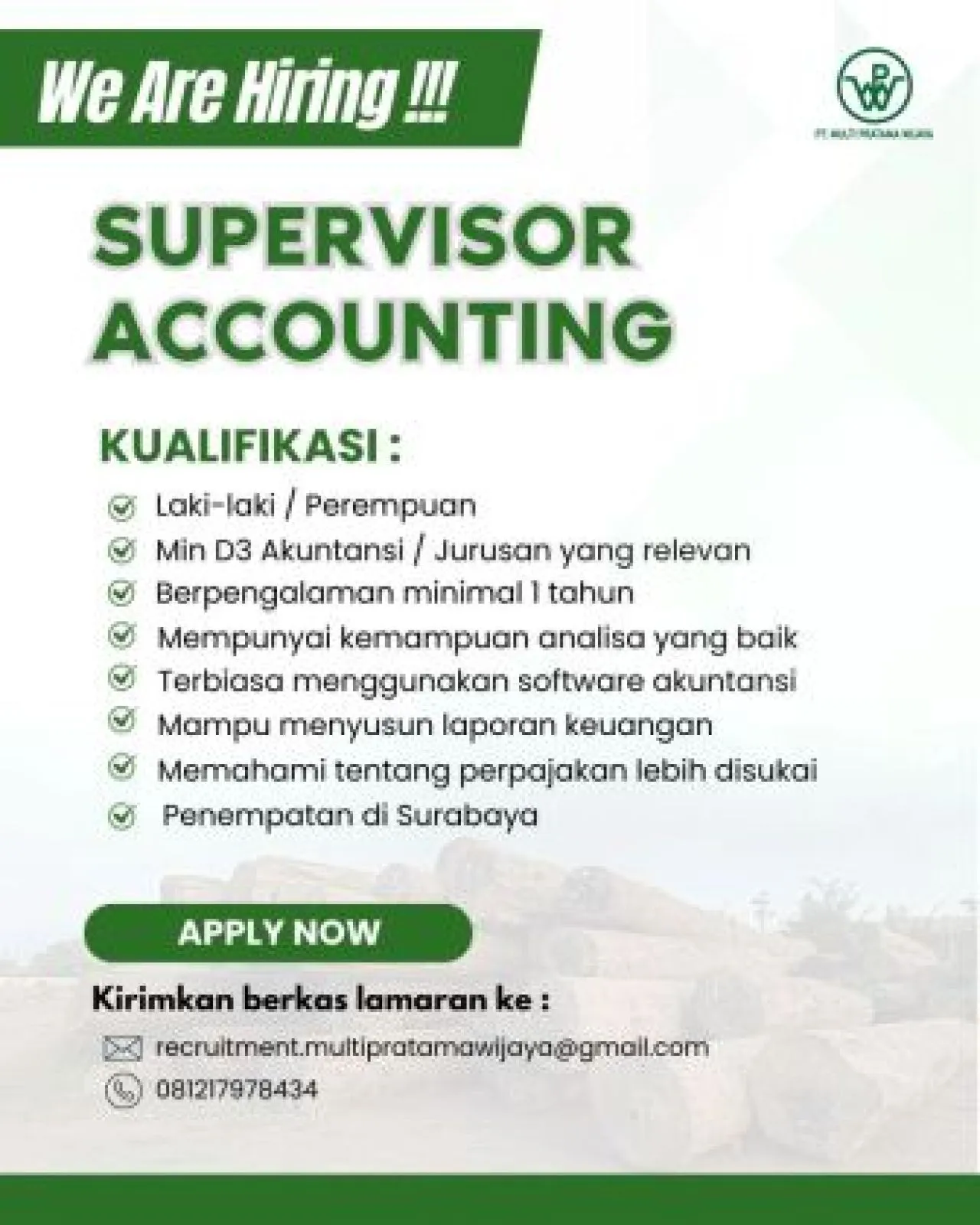 Lowongan kerja PT Multi Pratama Wijaya