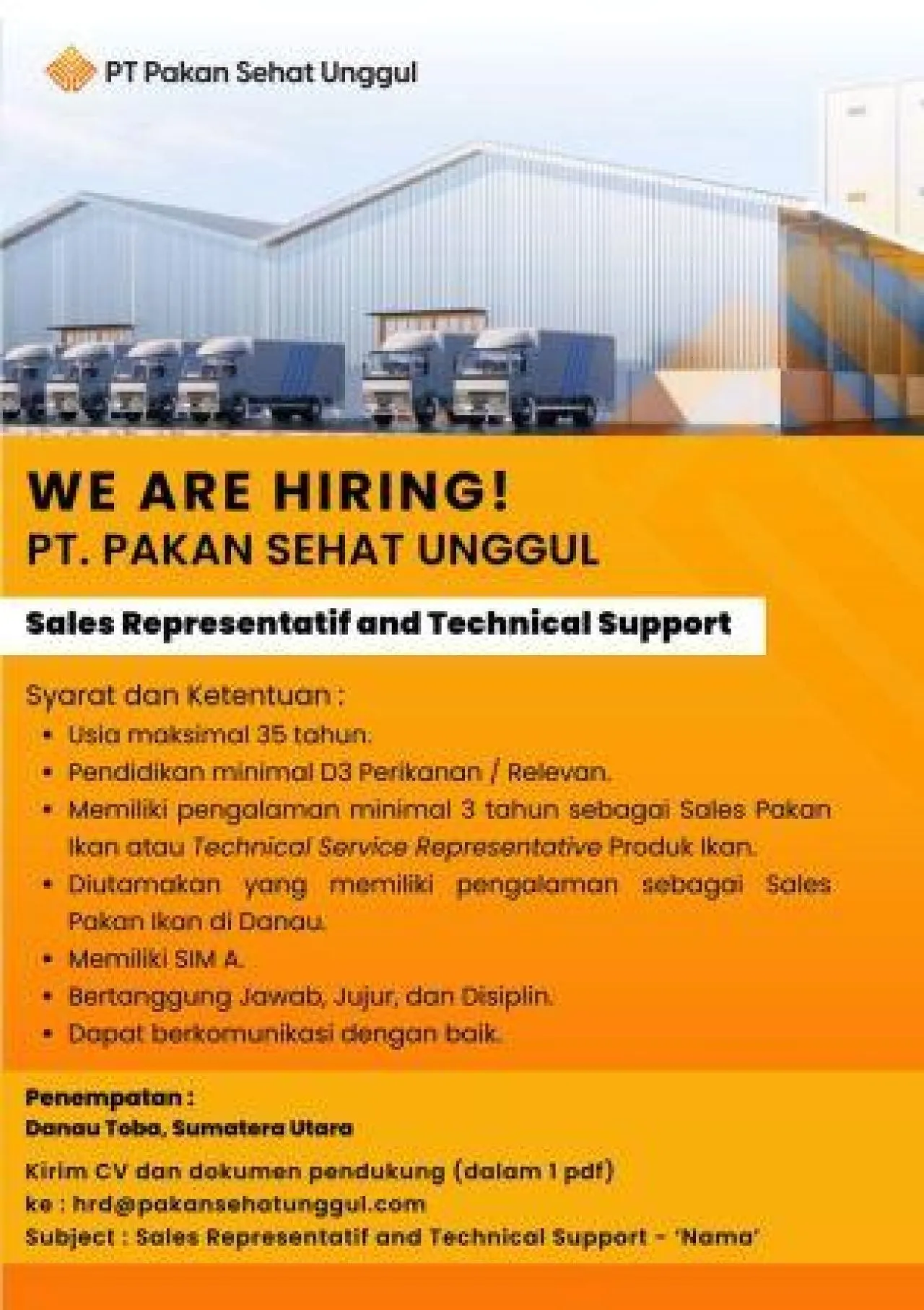 PT Pakan Sehat Unggul Buka Lowongan Kerja Technical Support