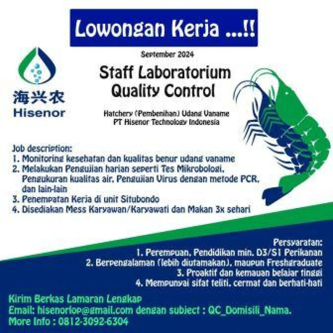 Lowongan Kerja Staff Quality Control di PT Hisenor Technology Indonesia