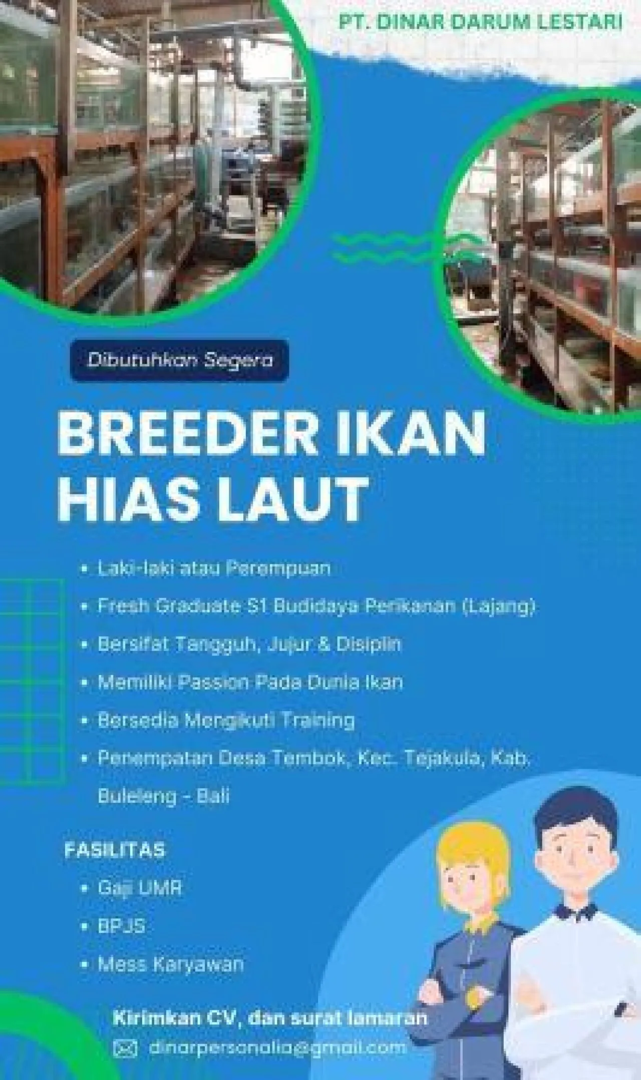 PT Dinar Darum Lestari Membutukan Breeder Ikan Hias Laut